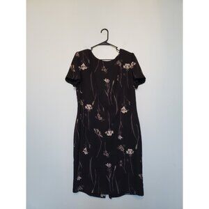 Maggy London Womens 14 Dress Sheath Floral Black Short Sleeve Knee Length Shell